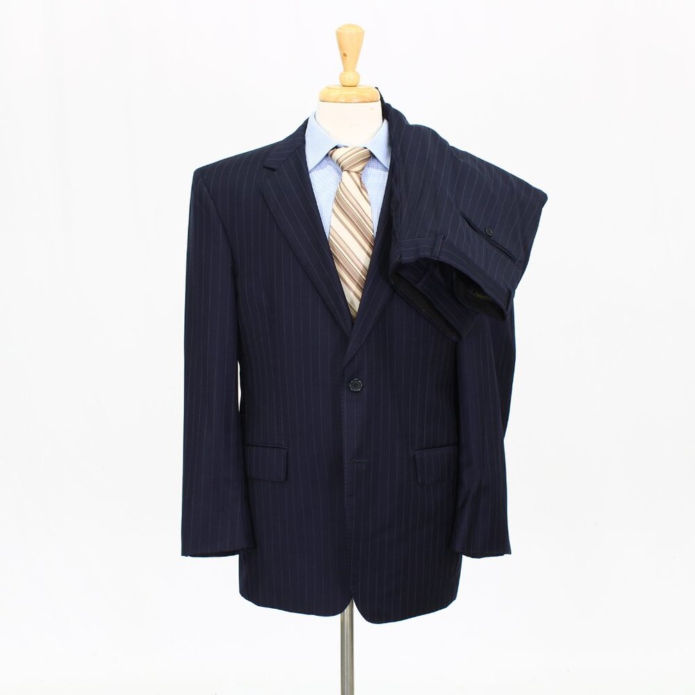 Jos. A. Bank 42R 36x31 Navy Striped Wool 2-Button Full Suit R437